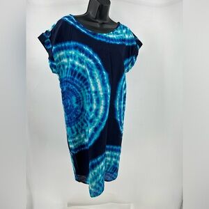 Jones New York Sport Blue Teal Tie Dye Dress Size 4 Short Sleeve Cotton Loose
